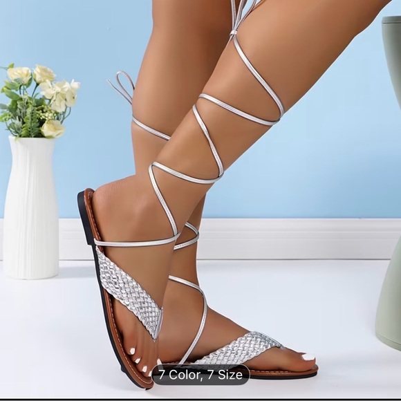 Women’s White Gladiator Sandals - Picture 2 of 2